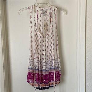 Floral Sleeveless Top - White and Pink